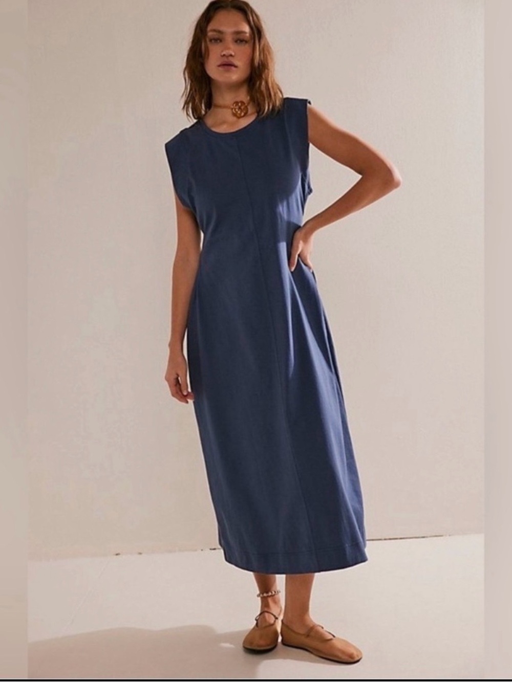 NWOT FREE PEOPLE FP BEACH  Exposed Back Dress XS 💯 COTTON  SIMONE MAJOLICA BLUE